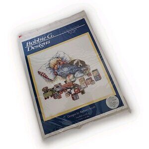 Cross Stitch Kit - Bobbie G Designs "Sleep Tight" Baby, Train, Blocks 8x9 New!